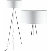 Chrome Tripod Floor Lamp with White Fabric Shade