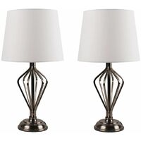 Set of 2 Antique Brass Touch Table Lamps with Cream Shades
