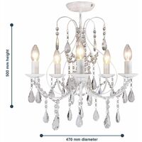 White 5 Light Crystal Chandelier - White with hand brushed silver with clear crystal glass detail