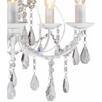 White 5 Light Crystal Chandelier - White with hand brushed silver with clear crystal glass detail