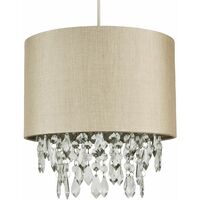 Pale Gold 250mm Easy Fit Shade with Matching Inner and Clear Droplets - Pale gold faux silk with clear acrylic detail