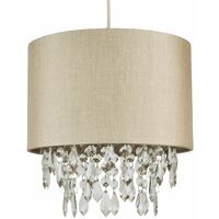 Pale Gold 250mm Easy Fit Shade with Matching Inner and Clear Droplets - Pale gold faux silk with clear acrylic detail