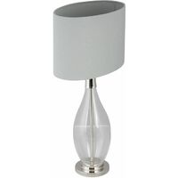 Lana - Clear Glass Table Lamp with Oval Grey Linen Shade