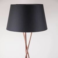 Copper Tripod Floor Lamp with Black Fabric Shade - Polished copper plate and black cotton