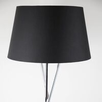 Chrome Tripod Floor Lamp with Black Fabric Shade - Polished chrome plate and black cotton
