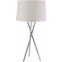 Chrome Tripod Table Lamp with White Fabric Shade