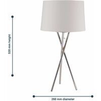 Chrome Tripod Table Lamp with White Fabric Shade