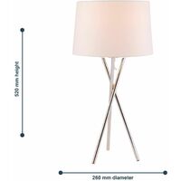 Pair Chrome Tripod Table Lamp with White Fabric Shade