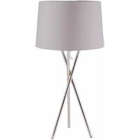 Chrome Tripod Table Lamp with Grey Fabric Shade