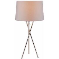 Pair Chrome Tripod Table Lamp with Grey Fabric Shade - Polished chrome plate and grey cotton