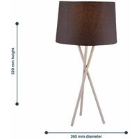 Pair Grey Tripod Table Lamp with Black Fabric Shade