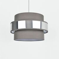 Easy Fit 2 Tier Grey Fabric & Brushed Silver Plated Banded Ceiling Shade - Grey cotton with brushed silver banding detail