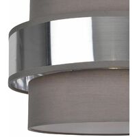 Easy Fit 2 Tier Grey Fabric & Brushed Silver Plated Banded Ceiling Shade