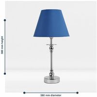 Set of 2 Chrome Plate Bedside Table Light with Detailed Column Blue Fabric Shade - Polished chrome plate and textured blue cotton