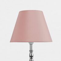 Chrome Plated Bedside Table Light with Detailed Column and Blush Pink Fabric Shade