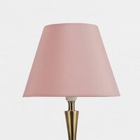 Antique Brass Plated Bedside Table Light with Detailed Column and Blush Pink Fabric Shade