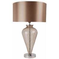 Mocha Glass Table Lamp With Fabric Shade, Mocha Metal Table Lamp With Cream Shade