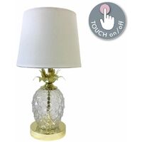 Gold Pineapple Touch Lamp with White Shade - Polished gold plate with clear glass detail and white cotton