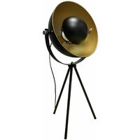 Industrial Style Black Tripod Table Lamp - Black with gold detail
