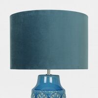Peacock Glazed Ceramic Lamp with Teal Velour Shade