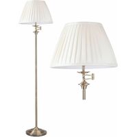 Antique Brass Swing Arm Floor Lamp with Ivory Pleated Shade