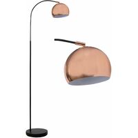 Matt Black & Copper Curved Dome Floor Lamp - Matt black with white detail and polished copper plate