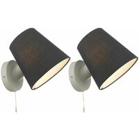 Set of 2 Beula White with Navy Shade Pull Cord Wall Lights