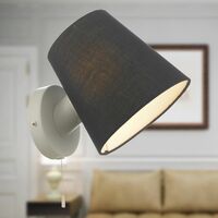 Beula White with Navy Shade Pull Cord Wall Light - Satin white and navy blue cotton