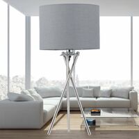 Chrome Tripod Table Lamp with Grey Cotton Shade