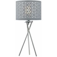 Chrome Tripod Table Lamp with Grey Laser Cut Shade