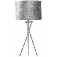 Chrome Tripod Table Lamp with Grey Crushed Velvet Shade