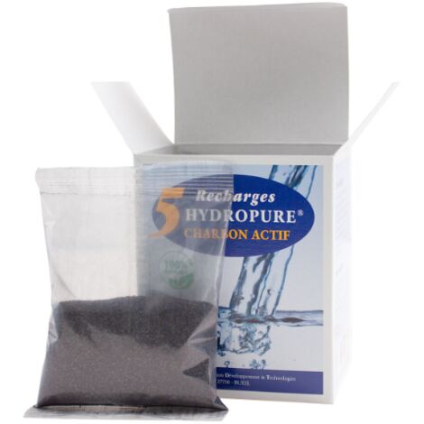 Lot de 5 recharges filtrantes charbon actif – Filtration eau douce – Réduit chlore, pesticides et plomb – Jusqu'à 250L d'eau filtrée – Hydropure