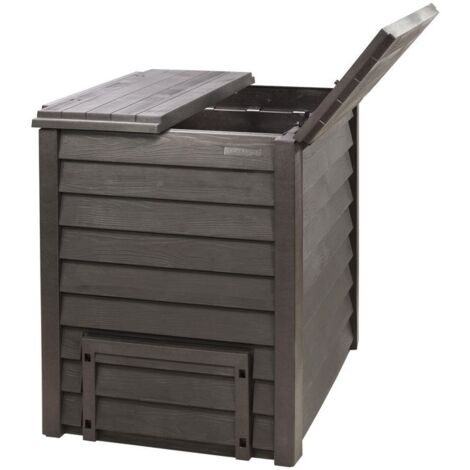 Garantia – Composteur Thermo-Wood 400 L brun – Résistant aux intempéries – Couvercle en deux parties – Système d’aération discret – Grille de fond incluse
