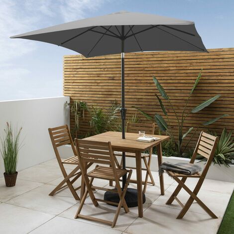 Ackley wooden garden furniture – 4 seater outdoor dining set with grey parasol - Natural