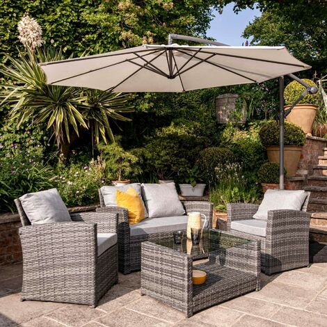 Cote garden sofa set - lean over parasol - 4 seater - grey rattan - Grey