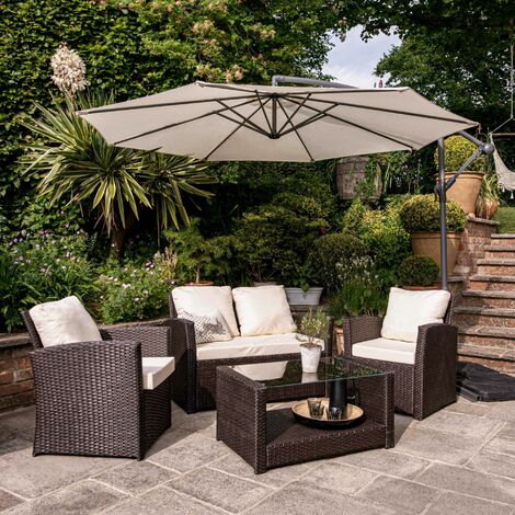 Cote garden sofa set - lean over parasol - 4 seater - brown rattan - Brown