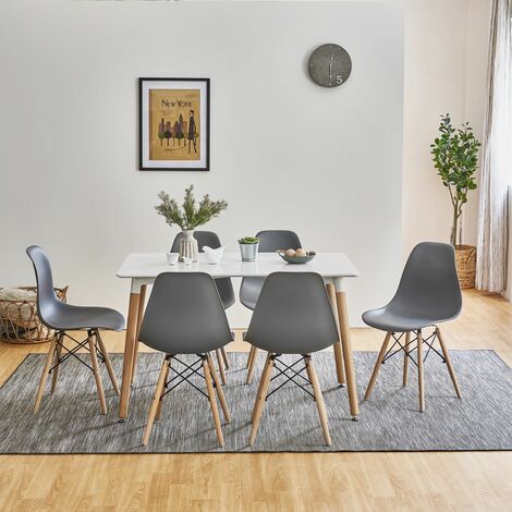 Inge Dining Table and Chairs Set with 6 Dark Grey Chairs - white