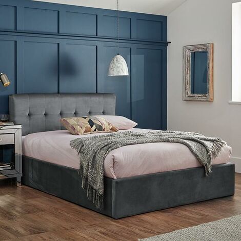 grey double bed with mattress