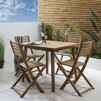 Ackley wooden garden furniture – 4 seater outdoor dining set with grey LED premium parasol - Natural