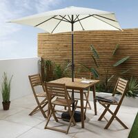 Ackley wooden garden furniture – 4 seater outdoor dining set with cream parasol - Natural