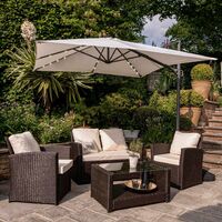 Cote garden sofa set - LED cantilever parasol - 4 seater - brown rattan - Brown