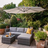4 Seater Rattan Corner Sofa Set with Lean Over Parasol and Base - Grey Weave - Grey