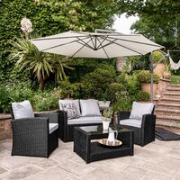Cote garden sofa set - lean over parasol - 4 seater - black rattan - Black
