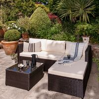 4 Seater Rattan Corner Sofa Set with Lean Over Parasol and Base - Brown Weave - Grey