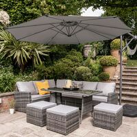Aston rattan corner sofa set - grey lean over parasol - 9 seater - grey - Grey