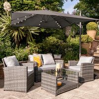 Cote garden sofa set - LED cantilever parasol - 4 seater - grey rattan - Grey