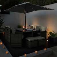 10 Seat Rattan Cube Outdoor Dining Set with LED Premium Parasol and Parasol Rain Cover - Mixed Brown Weave - Grey