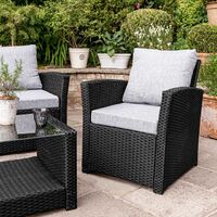 Cote garden sofa set - LED cantilever parasol - 4 seater - black rattan - Black