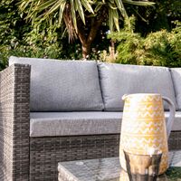 4 Seater Rattan Corner Sofa Set with Lean Over Parasol and Base - Grey Weave - Grey
