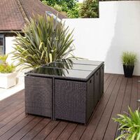 10 Seater Rattan Cube Garden Dining Set with Parasol - Mixed Brown Weave - Grey